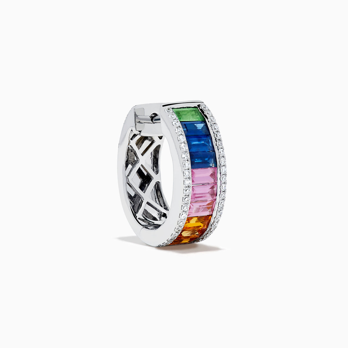 Watercolors 14K White Gold Channel-Set Multi Sapphire and Diamond Huggie Earrings