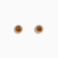 14K Rose Gold Brown and White Diamond Round Halo Earrings