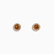 14K Rose Gold Brown and White Diamond Round Halo Earrings