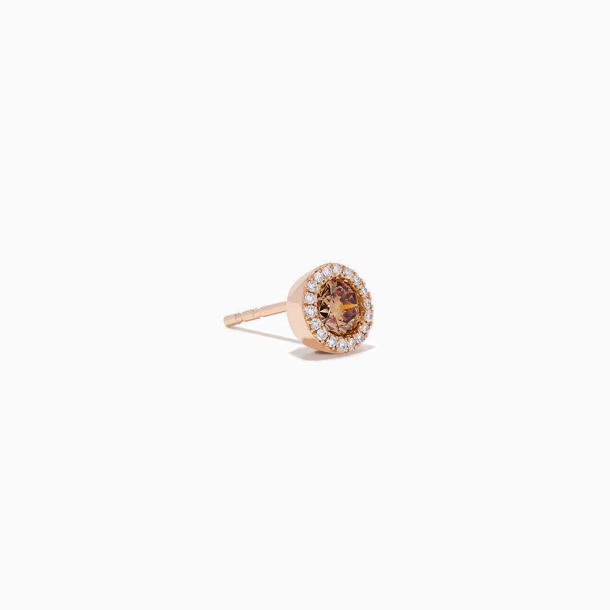 14K Rose Gold Brown and White Diamond Halo Stud Earrings