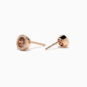 14K Rose Gold Brown and White Diamond Halo Stud Earrings