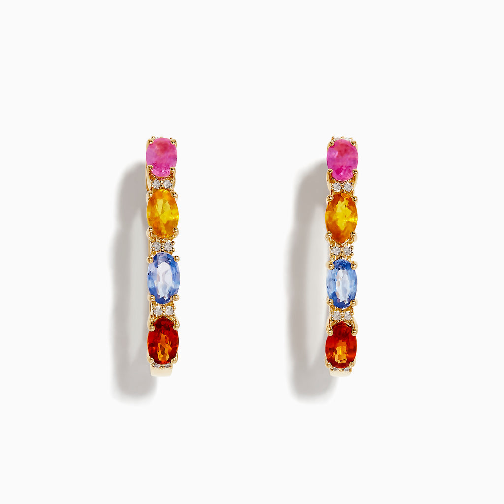 The Watercolors 14K Gold Multi Sapphire and Diamond Earrings (2.58 TCW) feature colorful sapphires and diamonds on classic gold hoops, adding a vibrant, playful twist to your look—perfect for sapphire earring enthusiasts.