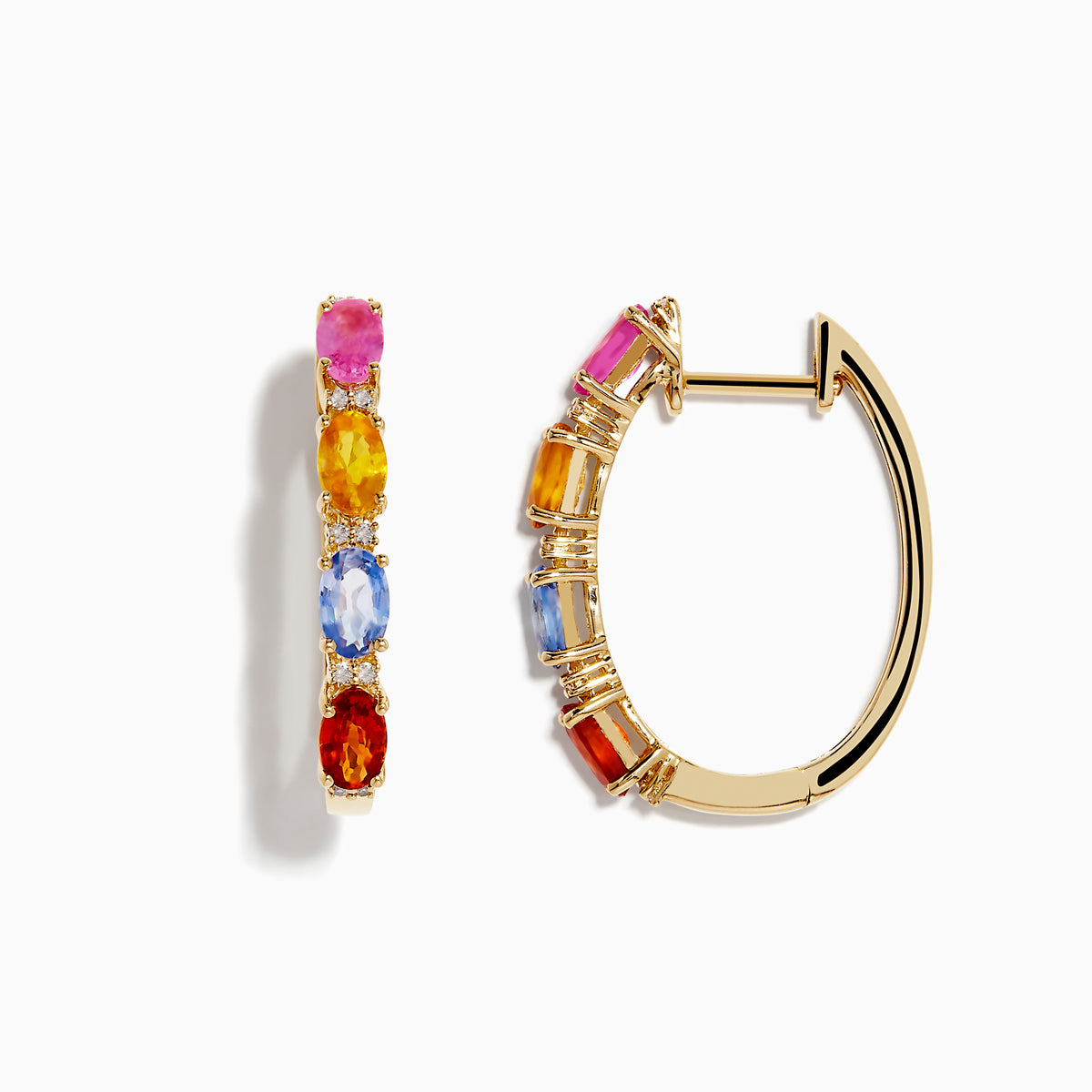 The Watercolors 14K Gold Multi Sapphire and Diamond Earrings (2.58 TCW) feature colorful sapphires and diamonds on classic gold hoops, adding a vibrant, playful twist to your look—perfect for sapphire earring enthusiasts.