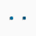 The 14K White Gold Blue Diamond Stud Earrings feature round blue diamonds set in white gold prongs, shown on a white background.