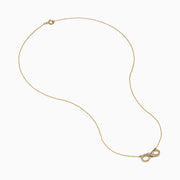 14K Yellow Gold Diamond Accented Infinity Necklace featuring an infinity symbol pendant with diamond accents, displayed against a white background.