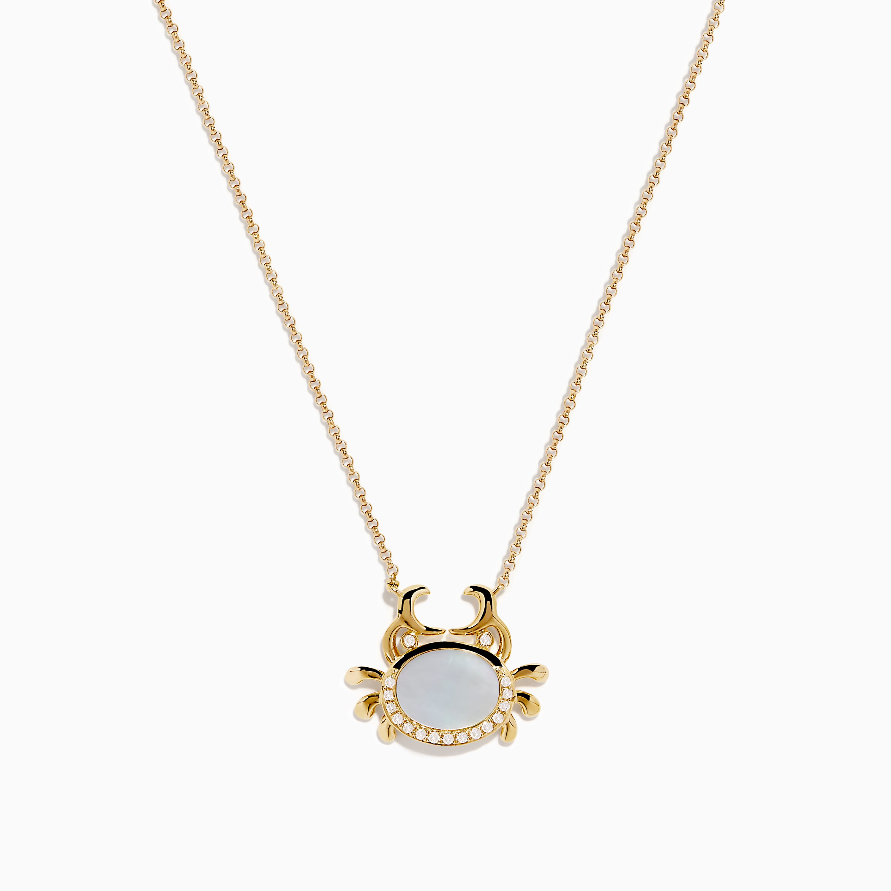 Seaside 14K Yellow Gold Mother Of Pearl and Diamond Crab Necklace