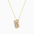 Aurora 14K Yellow Gold Opal and Diamond Leaf Pendant, adorned with sparkling gems and opal accents, showcased on a plain white background.