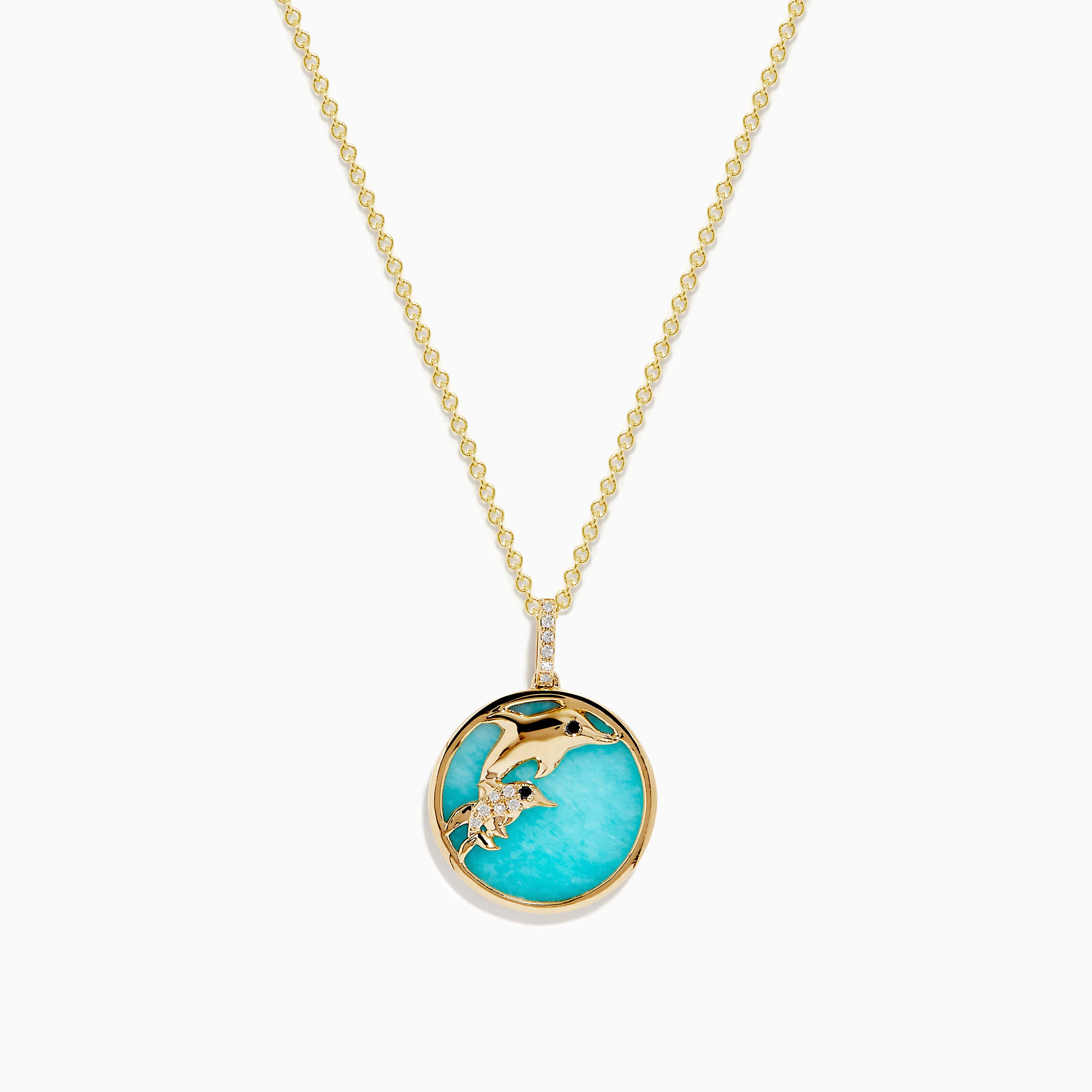 14kgf 青いお月さまと星のチャーム Seaside 14K Gold Amazonite and Diamond Dolphins Pendant