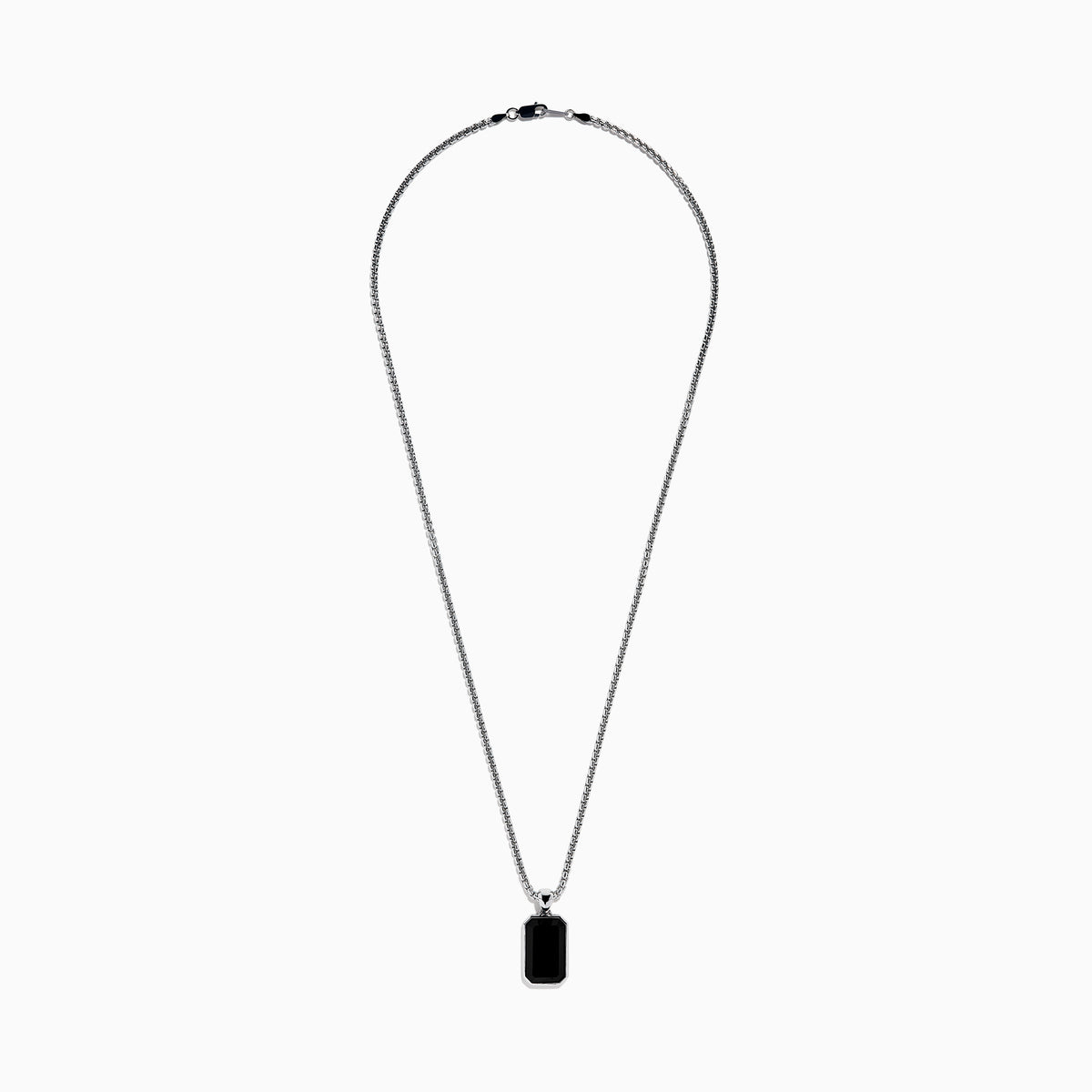 Men's Sterling Silver Onyx Emerald-Cut Bezel-Set Pendant