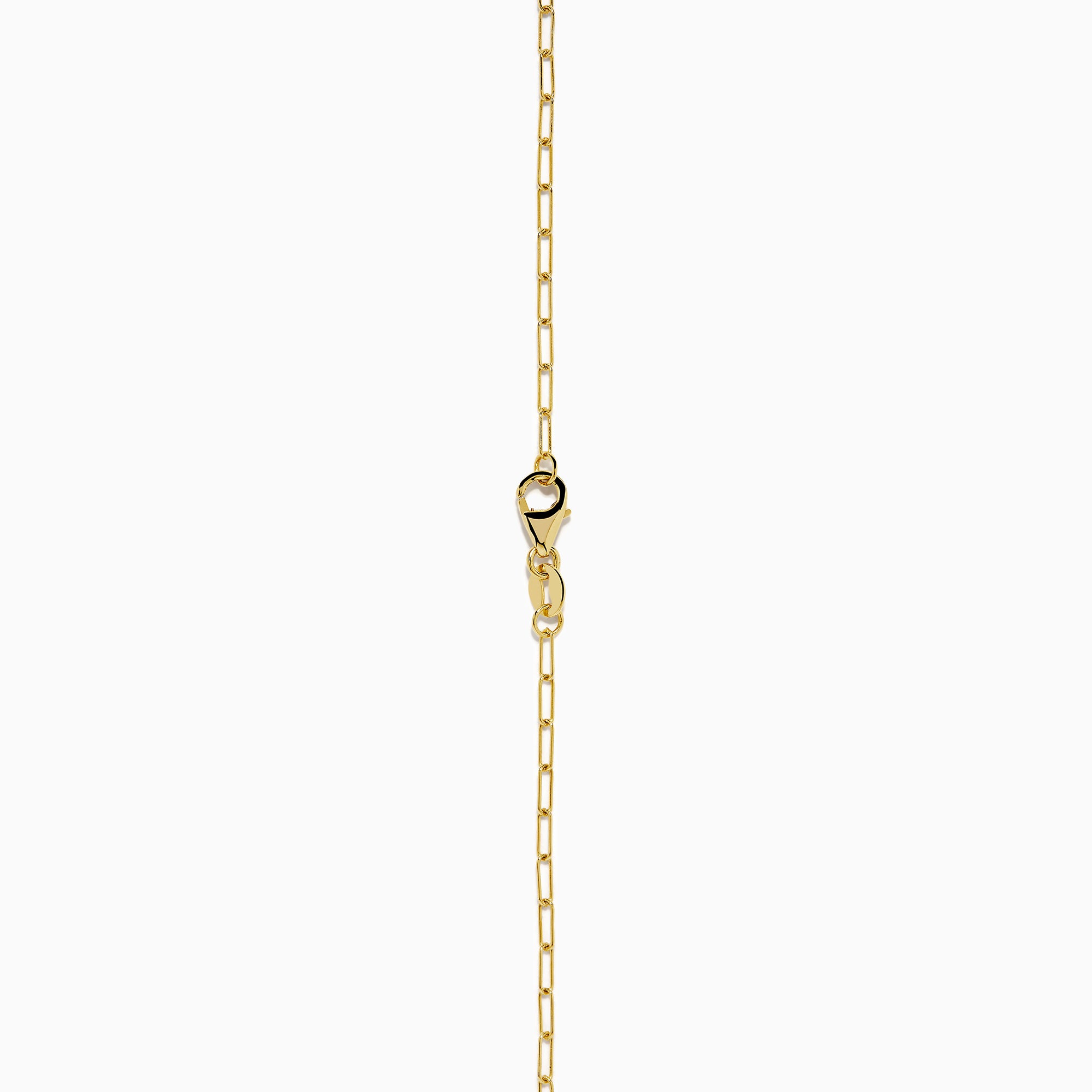 The 14K Yellow Gold Aquamarine Bezel Paperclip Chain Pendant features a round light blue aquamarine in a simple gold bezel on a delicate paperclip chain, shown against a white background.