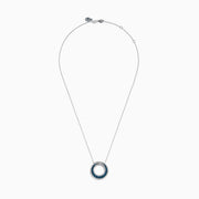 14K White Gold Blue and White Diamond Pave Double Circle Pendant