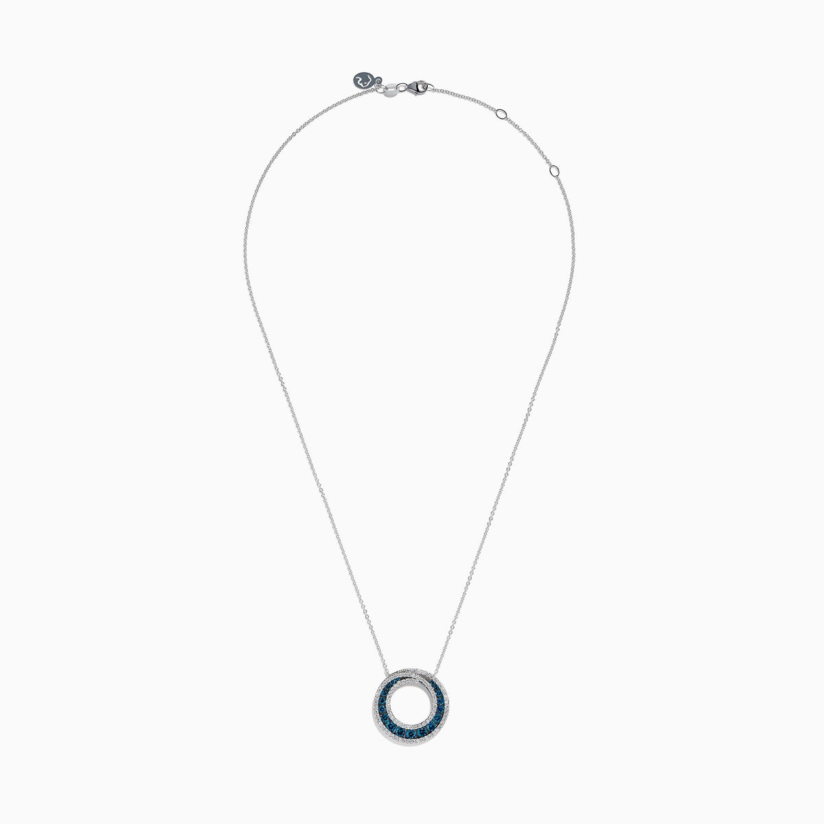 14K White Gold Blue and White Diamond Pave Double Circle Pendant