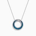 14K White Gold Blue and White Diamond Double Circle Pavé Pendant