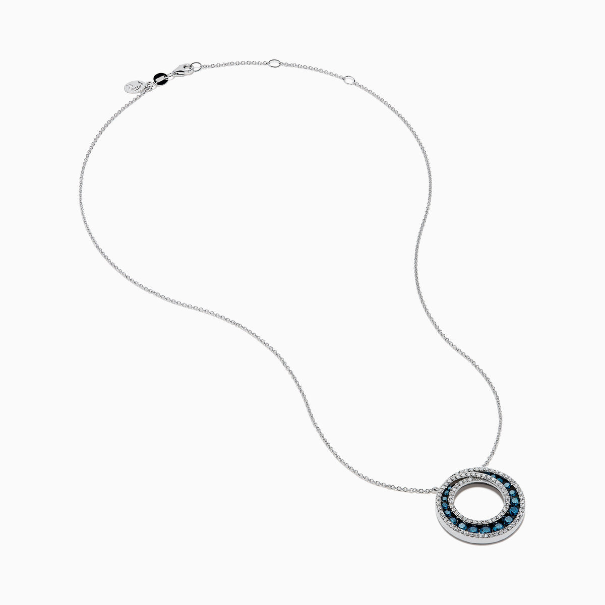 14K White Gold Blue and White Diamond Pave Double Circle Pendant