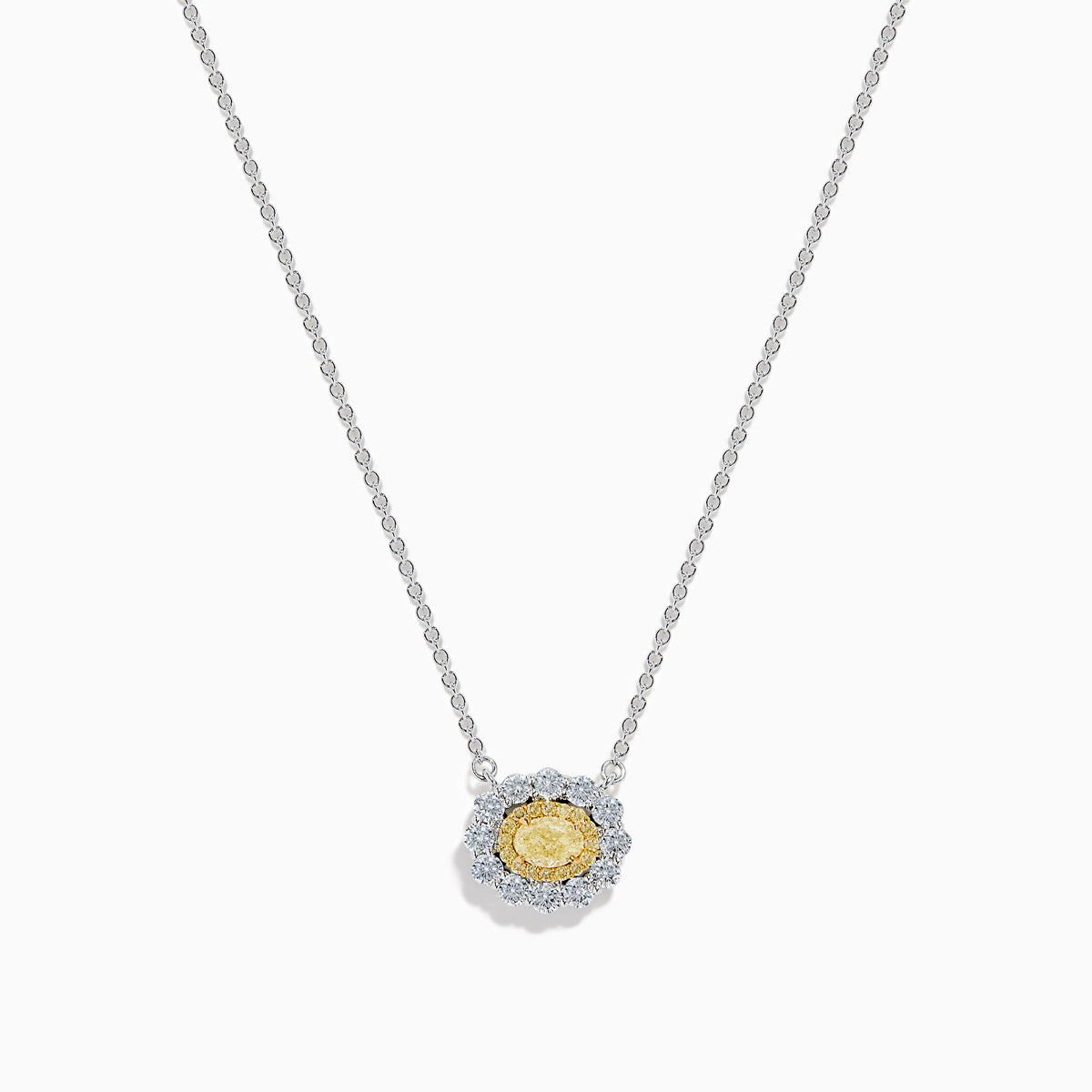14K White Gold Yellow and White Diamond Oval Double Halo Pendant