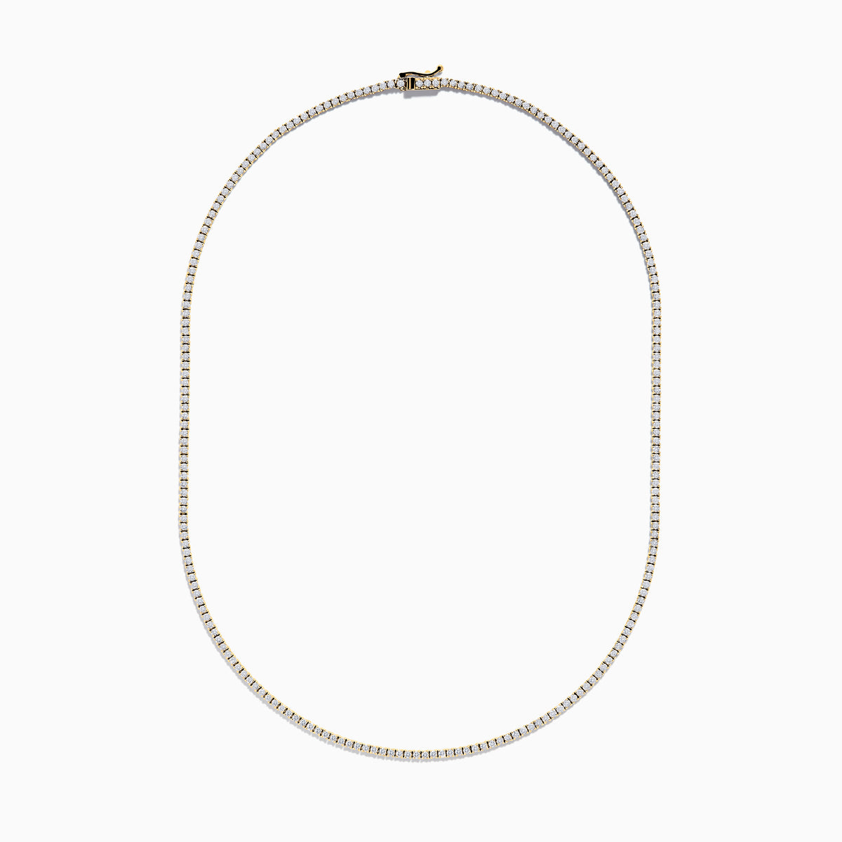 The 14K Yellow Gold Diamond Tennis Necklace, 3.50 TCW, displays a continuous row of white diamonds against a white background with a subtle shadow below.