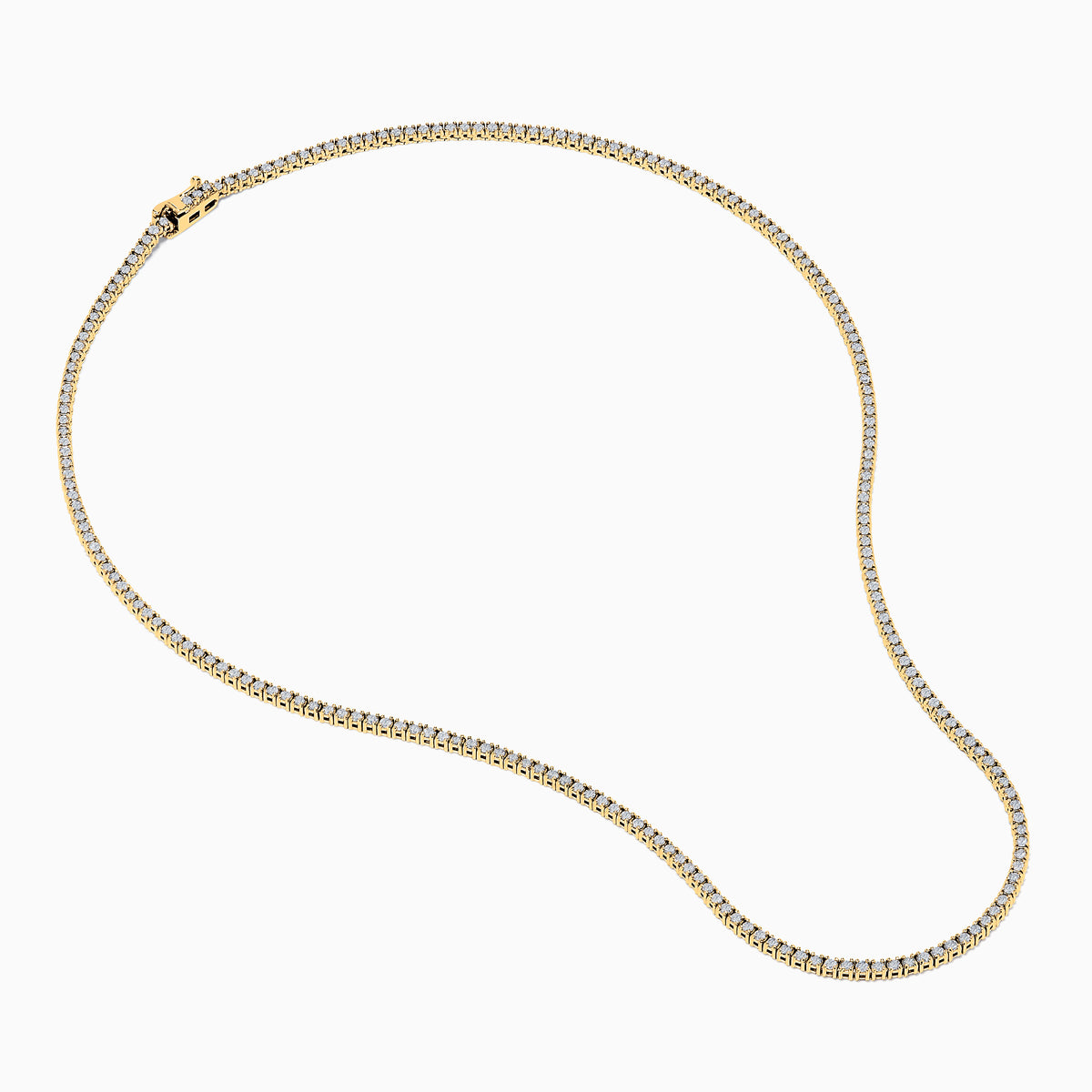 The 14K Yellow Gold Diamond Tennis Necklace, 3.50 TCW, displays a continuous row of white diamonds against a white background with a subtle shadow below.