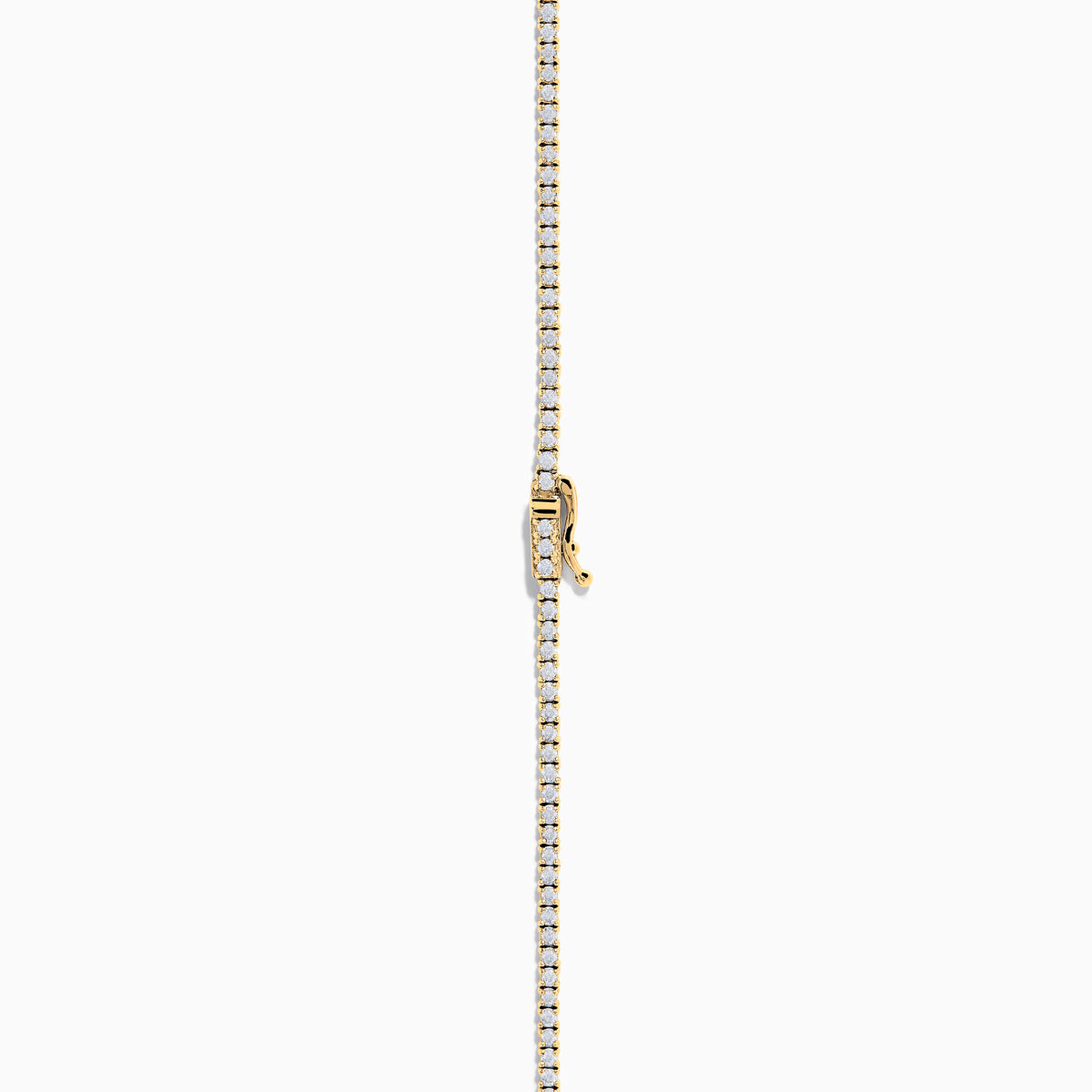 The 14K Yellow Gold Diamond Tennis Necklace, 3.50 TCW, displays a continuous row of white diamonds against a white background with a subtle shadow below.