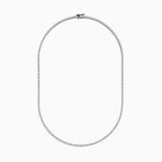 The 14K White Gold Diamond Tennis Necklace, 4.50 TCW, features a continuous row of sparkling white diamonds set in an elegant gold chain, displayed on a plain white background.
