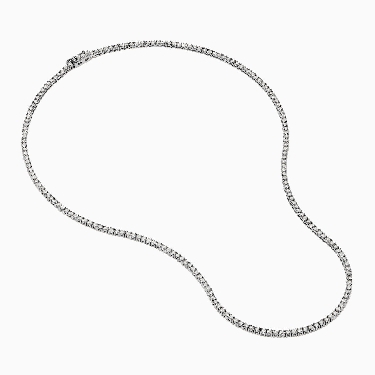 The 14K White Gold Diamond Tennis Necklace, 4.50 TCW, features a continuous row of sparkling white diamonds set in an elegant gold chain, displayed on a plain white background.