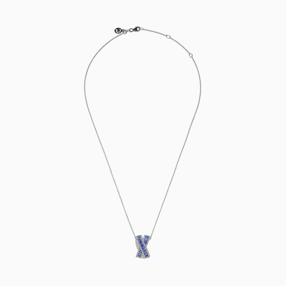 14K White Gold Tanzanite and Diamond Princess-Cut X Pendant