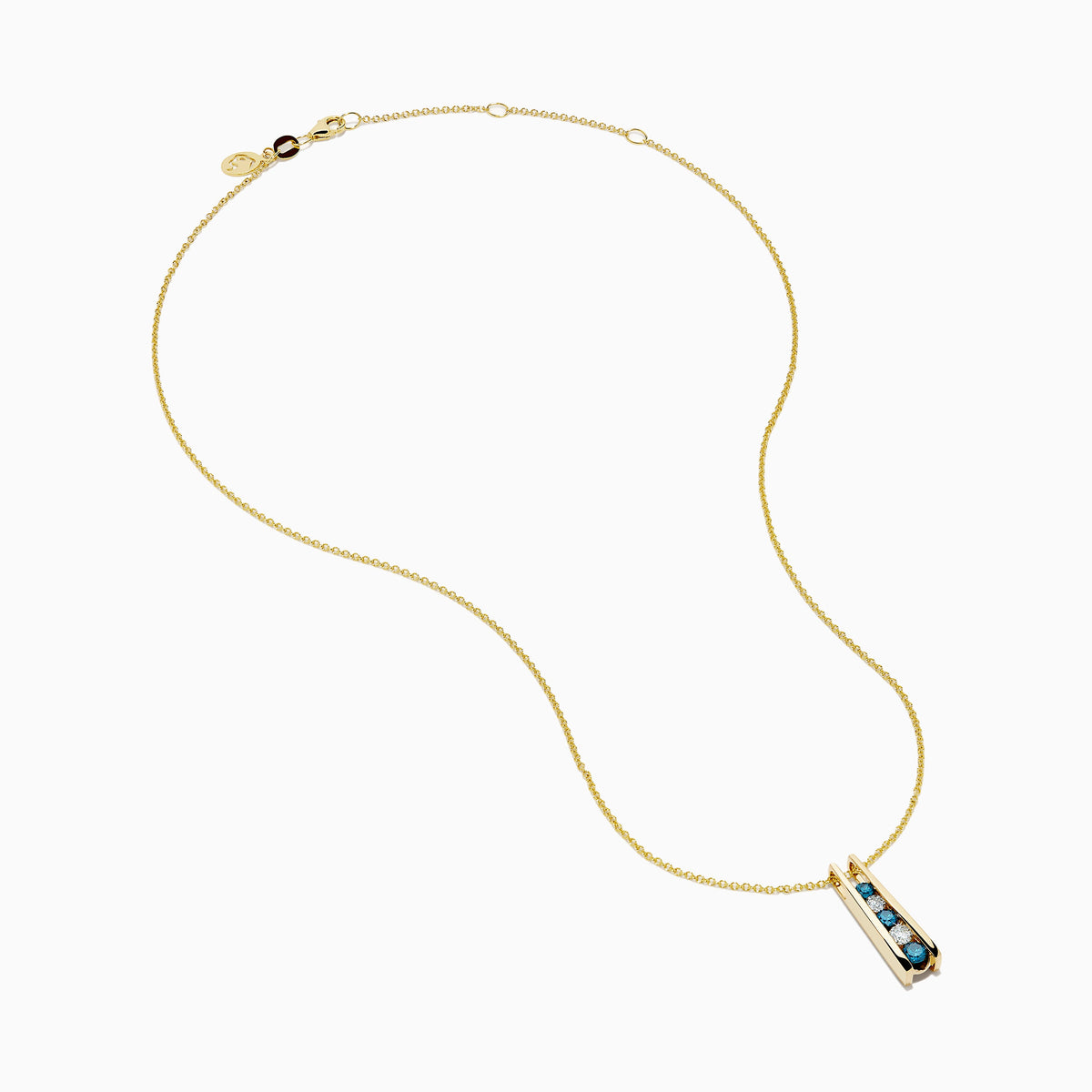 14K Yellow Gold Blue and White Diamond Vertical Graduated Bar Pendant
