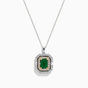 The Brasilica 14K Two Tone Gold Emerald and Diamond Pendant features a rectangular emerald at the center, surrounded by sparkling white and gold diamonds for a total carat weight of 2.09.