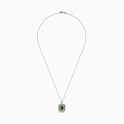 The Brasilica 14K Two Tone Gold Emerald and Diamond Pendant features a rectangular emerald at the center, surrounded by sparkling white and gold diamonds for a total carat weight of 2.09.