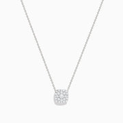 The Pave Classica 14K White Gold Diamond Pendant is a delicate necklace featuring a cushion-shaped pendant encrusted with sparkling white diamonds, shown against a plain white background.