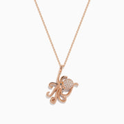 The Novelty 14K Rose Gold Diamond Octopus Pendant by Effy features a delicate octopus design set with sparkling diamonds (0.20 TCW), displayed on a fine chain against a white background.