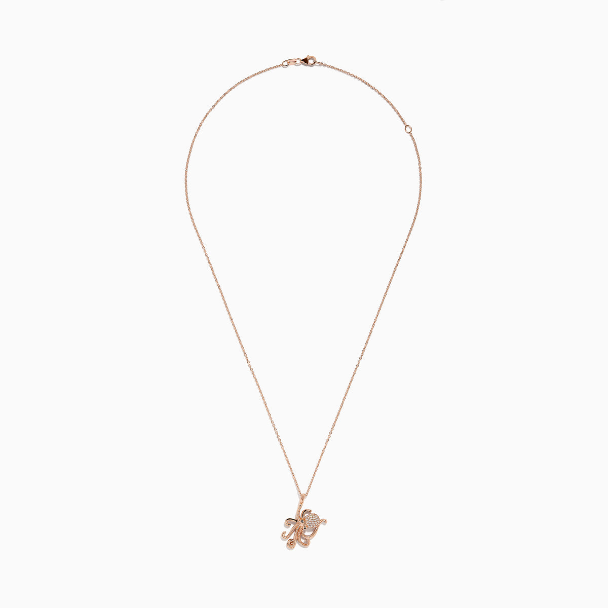 The Novelty 14K Rose Gold Diamond Octopus Pendant by Effy features a delicate octopus design set with sparkling diamonds (0.20 TCW), displayed on a fine chain against a white background.
