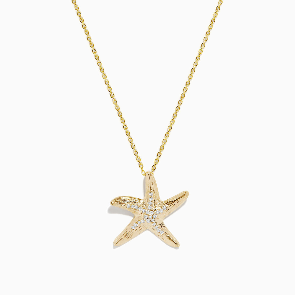 The Seaside 14K Yellow Gold Diamond Starfish Pendant (0.13 TCW) features a sparkling starfish set with diamonds, crafted in yellow gold and perfect for an elegant necklace.