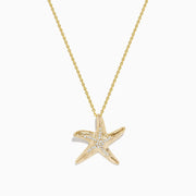 The Seaside 14K Yellow Gold Diamond Starfish Pendant (0.13 TCW) features a sparkling starfish set with diamonds, crafted in yellow gold and perfect for an elegant necklace.