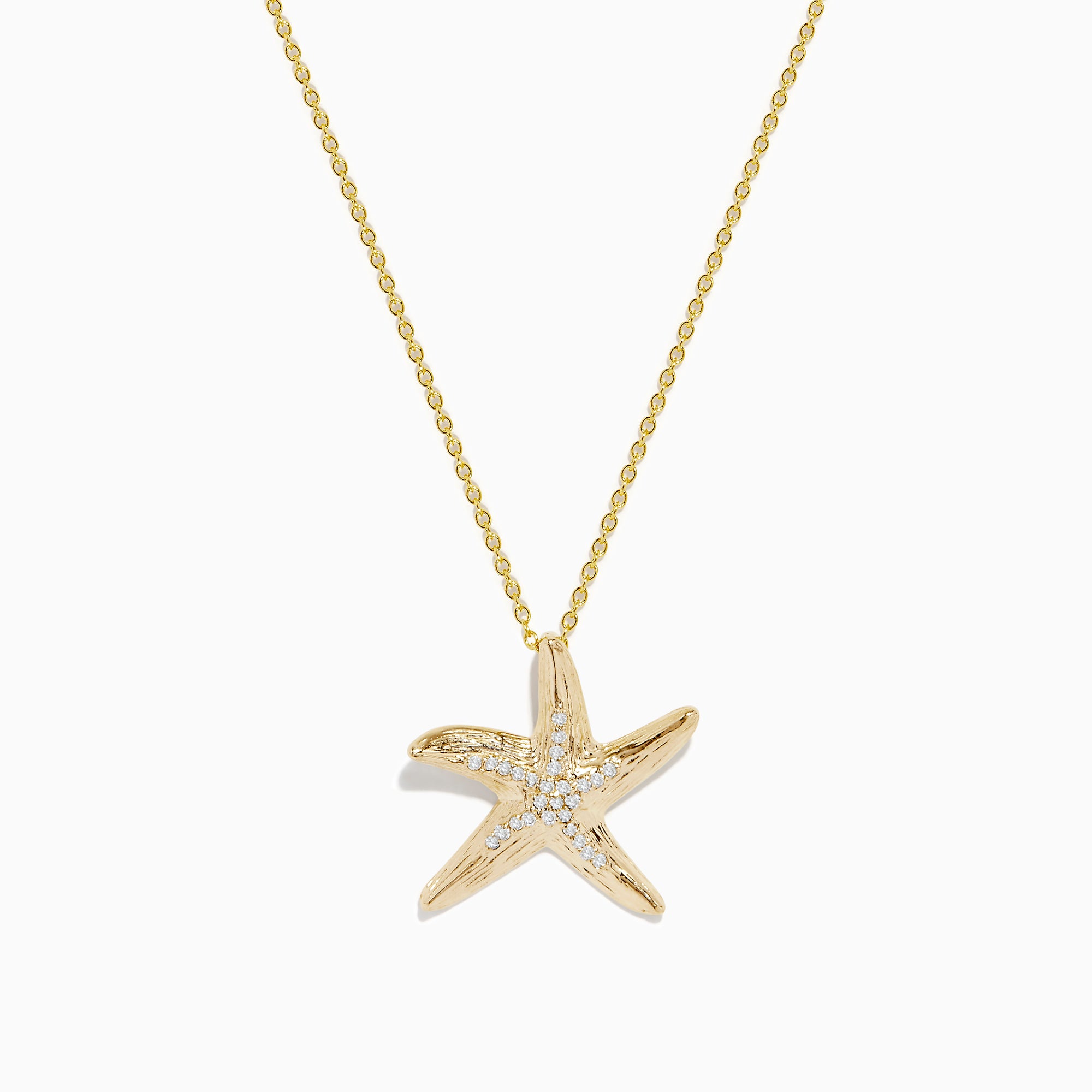 The Seaside 14K Yellow Gold Diamond Starfish Pendant (0.13 TCW) features a sparkling starfish set with diamonds, crafted in yellow gold and perfect for an elegant necklace.