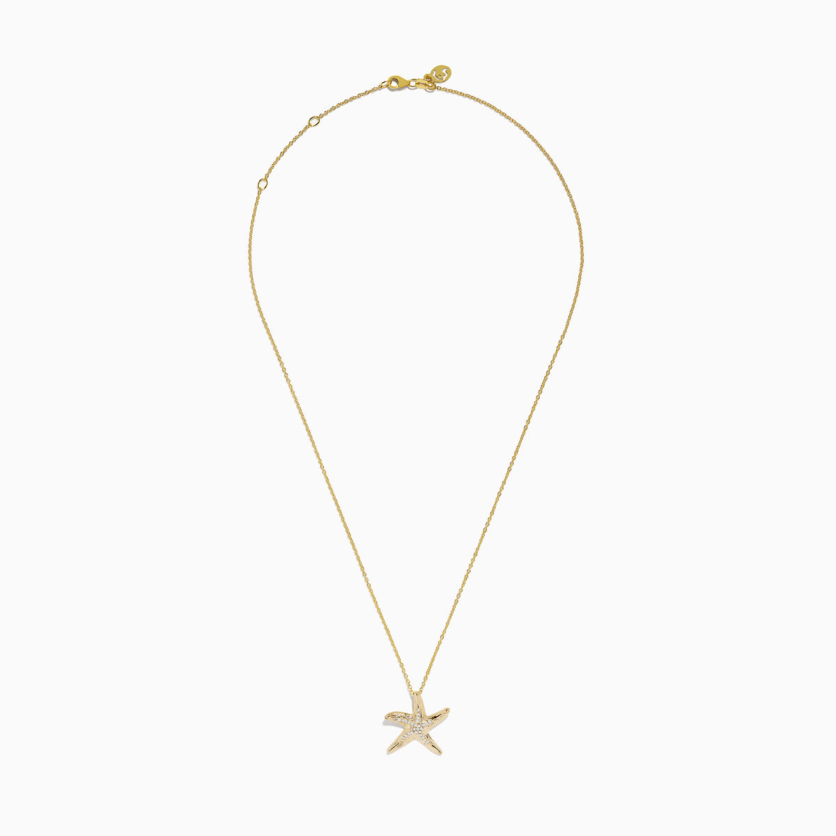 The Seaside 14K Yellow Gold Diamond Starfish Pendant (0.13 TCW) features a sparkling starfish set with diamonds, crafted in yellow gold and perfect for an elegant necklace.