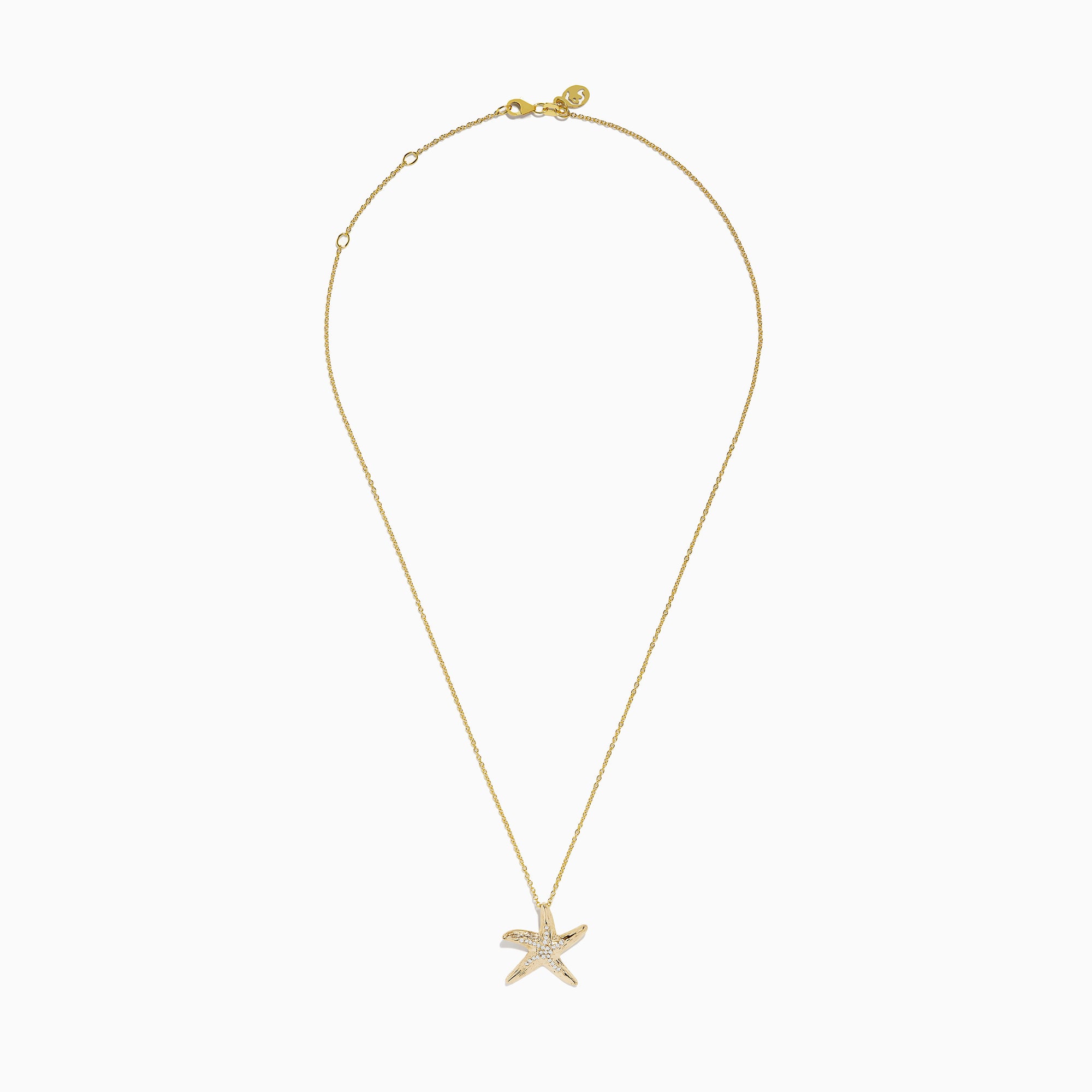 The Seaside 14K Yellow Gold Diamond Starfish Pendant (0.13 TCW) features a sparkling starfish set with diamonds, crafted in yellow gold and perfect for an elegant necklace.