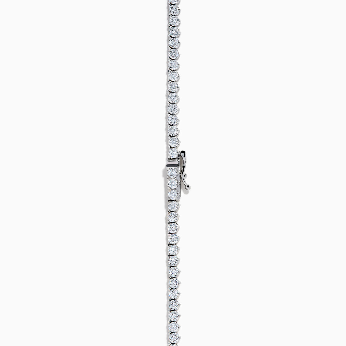 A close-up of the Lab Grown Round Diamond 12.00ct Graduated Tennis Necklace in 14K White Gold, showcasing a continuous row of sparkling lab grown diamonds against a white background.