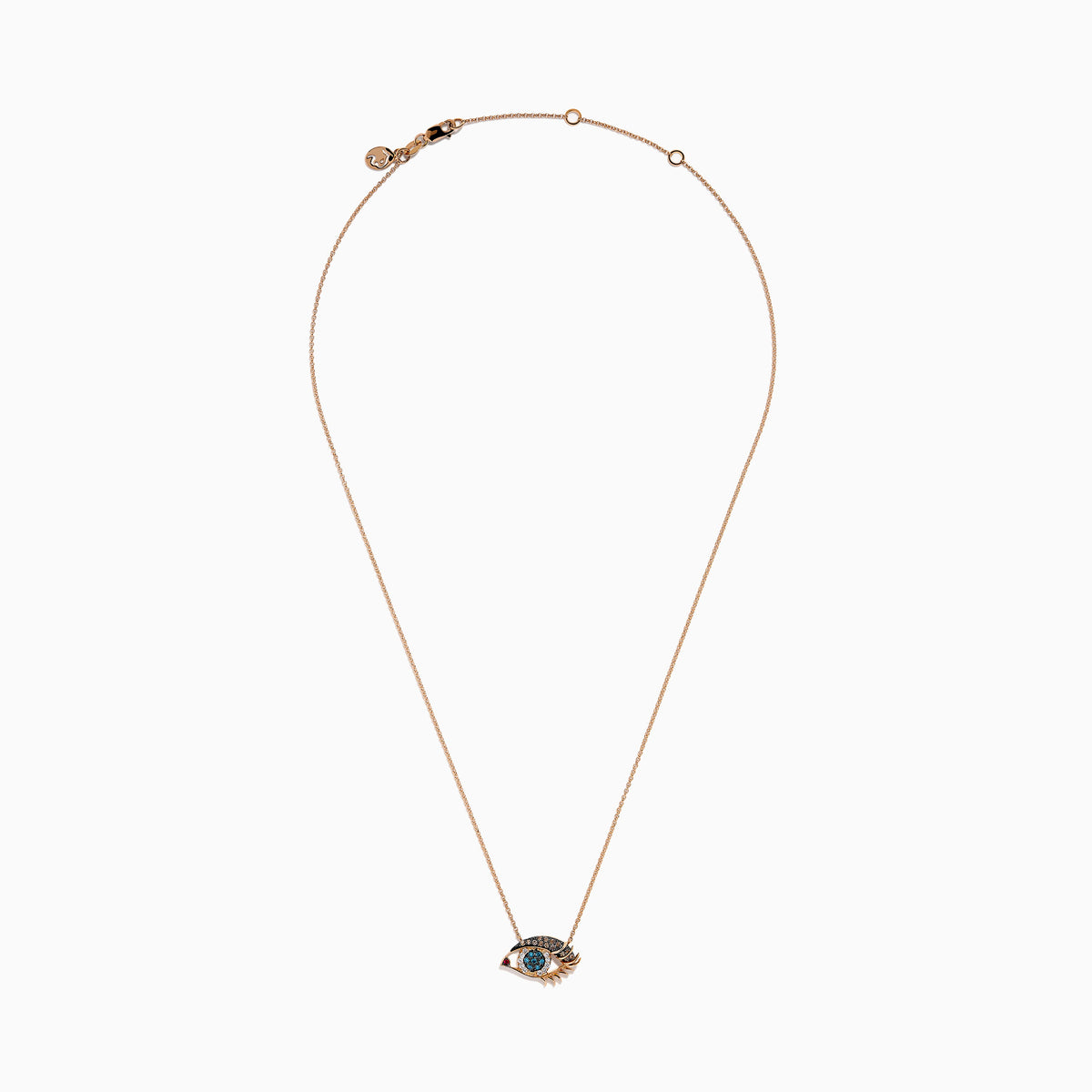 14K Rose Gold Blue, Brownn and White Diamond Pavé Evil Eye Pendant