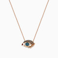14K Rose Gold Multi Color, Ruby and Diamond Pavé Evil Eye Pendant