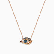14K Rose Gold Multi Color, Ruby and Diamond Pavé Evil Eye Pendant