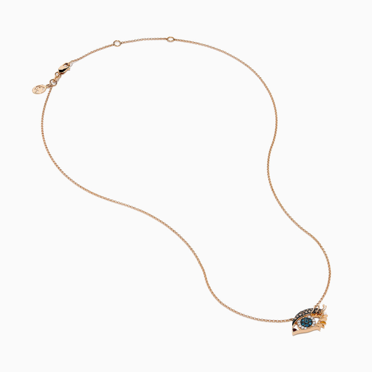14K Rose Gold Blue, Brownn and White Diamond Pavé Evil Eye Pendant