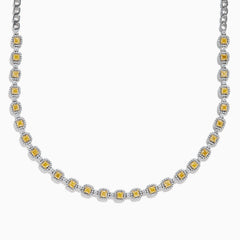 The Canare 18K Two Tone Gold White and Yellow Diamond Necklace showcases square yellow diamonds, each framed by small white diamonds, evenly set along the chain for a refined two-tone gold effect.