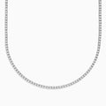 The Pave Classica 14k White Gold Diamond Tennis Necklace 9.94 TCW features closely set round diamonds in a minimalist, elegant loop, beautifully displayed against a plain white background.