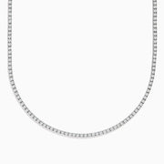 The Pave Classica 14k White Gold Diamond Tennis Necklace 9.94 TCW features closely set round diamonds in a minimalist, elegant loop, beautifully displayed against a plain white background.