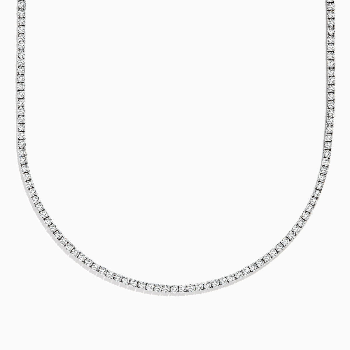 The Pave Classica 14k White Gold Diamond Tennis Necklace 9.94 TCW features closely set round diamonds in a minimalist, elegant loop, beautifully displayed against a plain white background.
