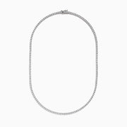 The Pave Classica 14k White Gold Diamond Tennis Necklace 9.94 TCW features closely set round diamonds in a minimalist, elegant loop, beautifully displayed against a plain white background.