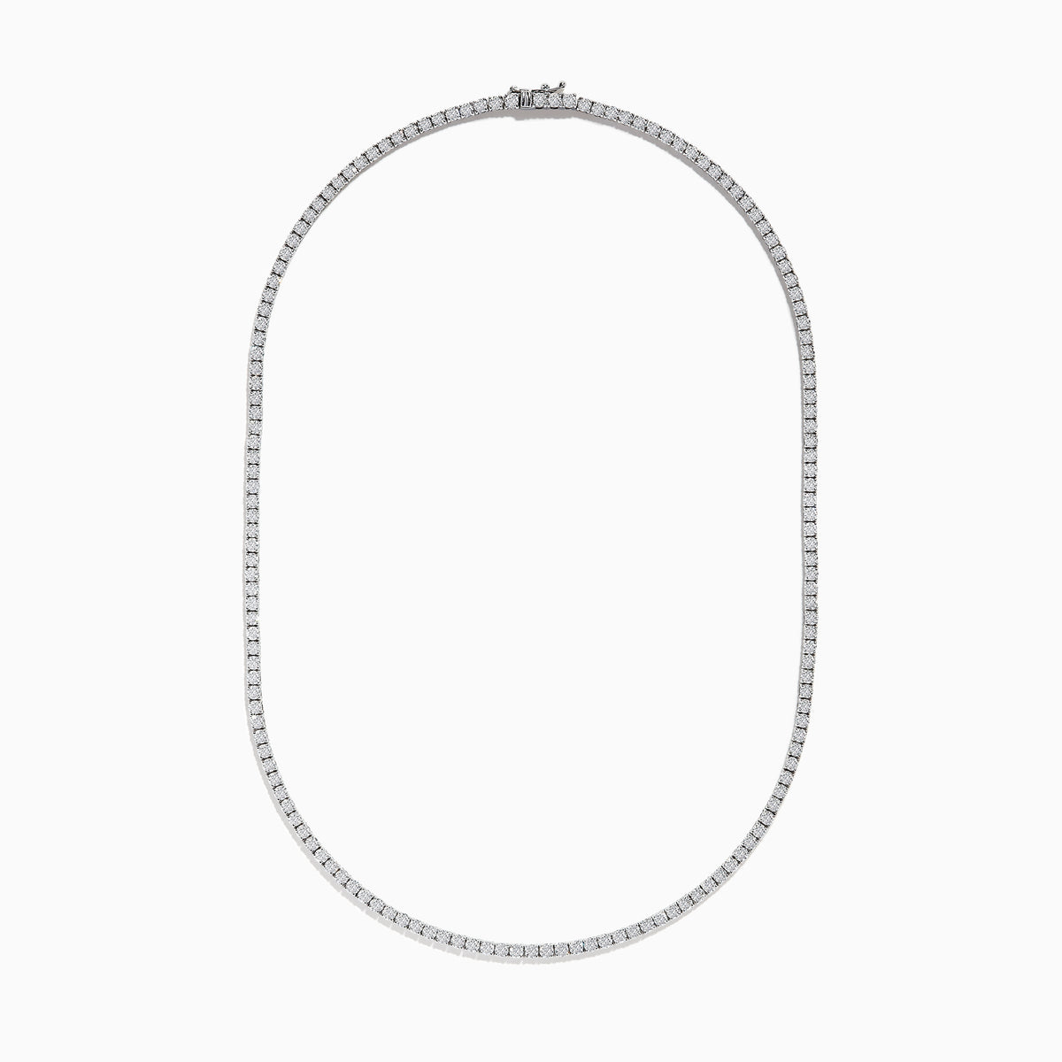 The Pave Classica 14k White Gold Diamond Tennis Necklace 9.94 TCW features closely set round diamonds in a minimalist, elegant loop, beautifully displayed against a plain white background.