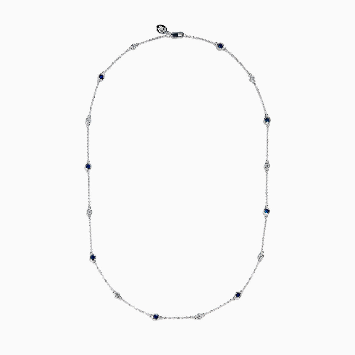 Sterling Silver Blue Sapphire and Diamond Alternating Station Necklace