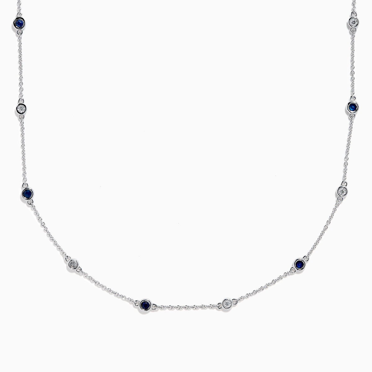 Sterling Silver Blue Sapphire and Diamond Alternating Station Necklace