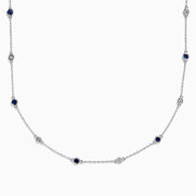 Sterling Silver Blue Sapphire and Diamond Alternating Station Necklace